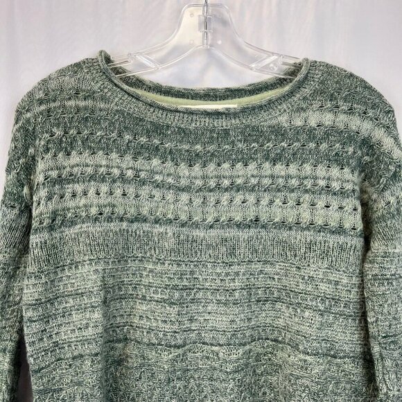 Sparrow Womens Pullover Sweater Green Marled Long Sleeve Scoop Neck Slit XS - Picture 2 of 10